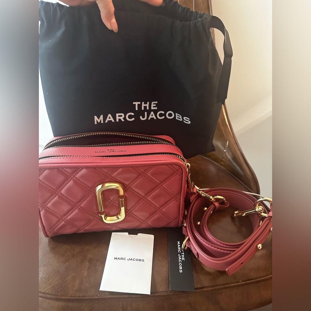Marc Jacobs Quilted Crossbody Bag in Pink with Gold Accents